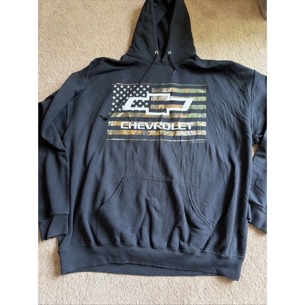 Buck Wear Chevrolet Camo Hoodie U.S. Flag Black Size 2XL Jerzees